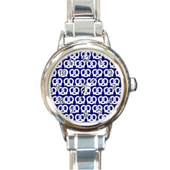 Navy Pretzel Illustrations Pattern Round Italian Charm Watch by GardenOfOphir