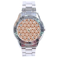 Brown Pretzel Illustrations Pattern Stainless Steel Analogue Watch by GardenOfOphir