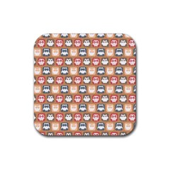 Colorful Whimsical Owl Pattern Rubber Coaster (square) by GardenOfOphir