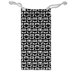 Black And White Owl Pattern Jewelry Bag by GardenOfOphir