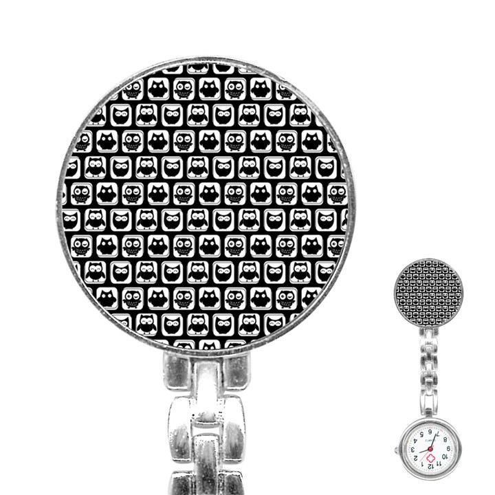 Black And White Owl Pattern Stainless Steel Nurses Watch
