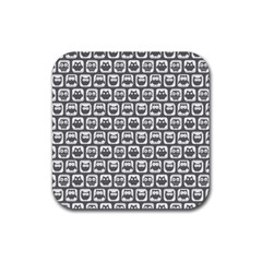 Gray And White Owl Pattern Rubber Coaster (square) by GardenOfOphir