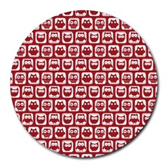 Red And White Owl Pattern Round Mousepad by GardenOfOphir