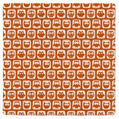 Orange And White Owl Pattern Uv Print Square Tile Coaster  by GardenOfOphir