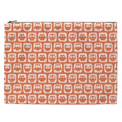 Coral And White Owl Pattern Cosmetic Bag (xxl) by GardenOfOphir