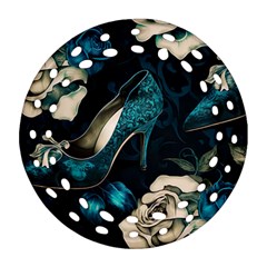 Glass Slipper Blues Fairytale Ornament (round Filigree) by Ravend