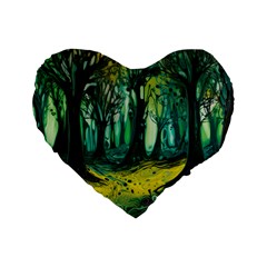 Ai Generated Trees Forest Mystical Forest Nature Art Standard 16  Premium Flano Heart Shape Cushions