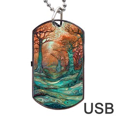 Ai Generated Tree Forest Mystical Forest Nature Dog Tag Usb Flash (two Sides)