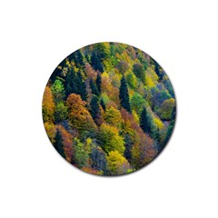Forest Trees Leaves Fall Autumn Nature Sunshine Rubber Round Coaster (4 Pack)
