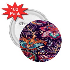 Ornamental Patterns Abstract Flower Pattern Purple 2 25  Buttons (100 Pack)  by Jancukart