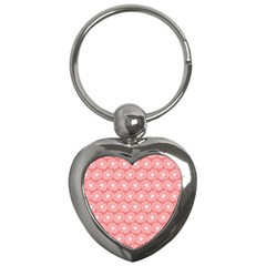 Coral Pink Gerbera Daisy Vector Tile Pattern Key Chain (heart) by GardenOfOphir