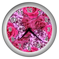 Roses Pink Tourmaline Seamless Wall Clock (silver) by Jancukart