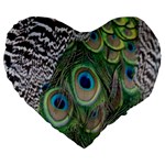 Peacock Bird Feather Colourful Large 19  Premium Flano Heart Shape Cushions Front