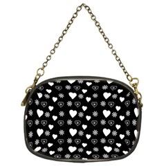 Hearts Snowflakes Black Background Chain Purse (one Side)