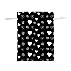 Hearts Snowflakes Black Background Lightweight Drawstring Pouch (m) by Jancukart