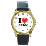 I love sean Round Gold Metal Watch