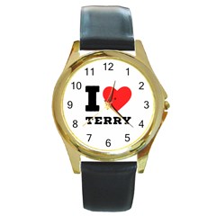 I Love Terry  Round Gold Metal Watch by ilovewhateva