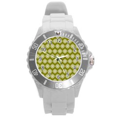 Abstract Knot Geometric Tile Pattern Round Plastic Sport Watch (l) by GardenOfOphir