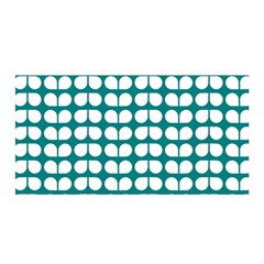 Teal And White Leaf Pattern Satin Wrap 35  X 70  by GardenOfOphir