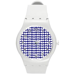 Blue And White Leaf Pattern Round Plastic Sport Watch (m) by GardenOfOphir