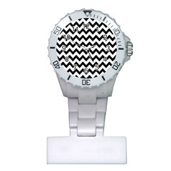 Black And White Chevron Plastic Nurses Watch by GardenOfOphir