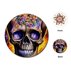 Skull With Flowers - Day Of The Dead Playing Cards Single Design (round)