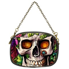 Gothic Skull With Flowers - Cute And Creepy Chain Purse (one Side) by GardenOfOphir