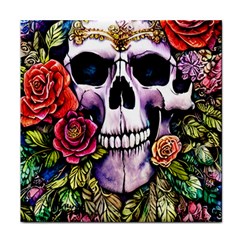 Sugar Skull With Flowers - Day Of The Dead Face Towel by GardenOfOphir