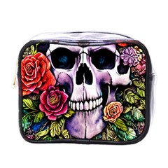 Sugar Skull With Flowers - Day Of The Dead Mini Toiletries Bag (one Side) by GardenOfOphir