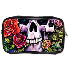 Sugar Skull With Flowers - Day Of The Dead Toiletries Bag (one Side) by GardenOfOphir