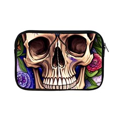 Retro Gothic Skull With Flowers - Cute And Creepy Apple Ipad Mini Zipper Cases by GardenOfOphir