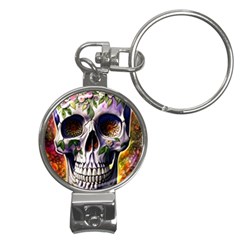 Cute Sugar Skull With Flowers - Day Of The Dead Nail Clippers Key Chain by GardenOfOphir