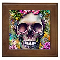 Skull And Bones Retro Framed Tile by GardenOfOphir