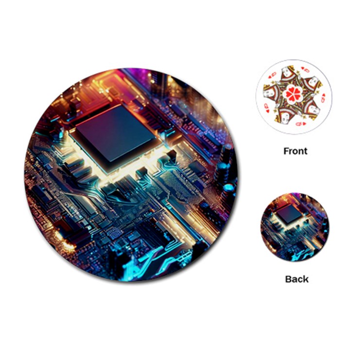 Ai Generated Motherboard City Technology Tech Cpu Playing Cards Single Design (Round)