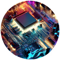 Ai Generated Motherboard City Technology Tech Cpu Wooden Puzzle Round by Jancukart