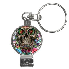 Retro Floral Skull Nail Clippers Key Chain by GardenOfOphir