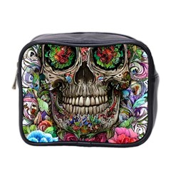 Retro Floral Skull Mini Toiletries Bag (two Sides) by GardenOfOphir