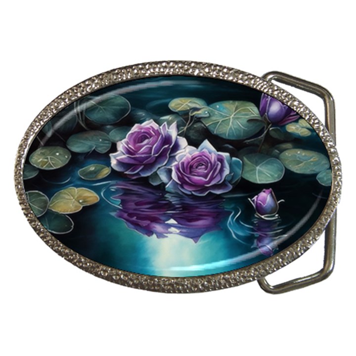 Roses Water Lilies Watercolor Belt Buckles