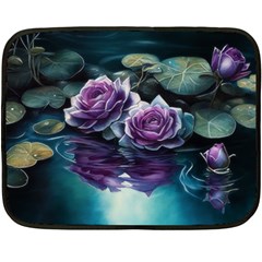 Roses Water Lilies Watercolor Two Sides Fleece Blanket (mini) by Ravend