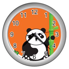 Panda Animal Orange Sun Nature Wall Clock (silver) by Semog4