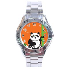 Panda Animal Orange Sun Nature Stainless Steel Analogue Watch