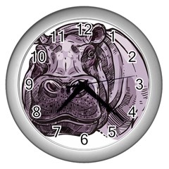 Hippopotamus Animal Wildlife Hippo Wall Clock (silver) by Semog4