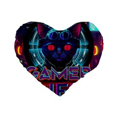 Gamer Life Standard 16  Premium Flano Heart Shape Cushions by minxprints