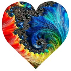 Colorful Digital Art Fractal Design Wooden Puzzle Heart by Semog4