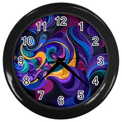 Colorful Waves Abstract Waves Curves Art Abstract Material Material Design Wall Clock (black) by Semog4