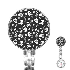 Skull Crossbones Seamless Pattern Holiday-halloween-wallpaper Wrapping Packing Backdrop Stainless Steel Nurses Watch