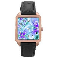 Abstract Flowers Flower Abstract Rose Gold Leather Watch 
