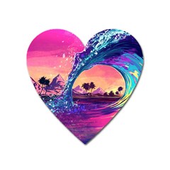 Retro Wave Ocean Heart Magnet by Semog4