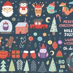 Vector Set Cute Christmas Elements Santa-penguin Deer Bear Fox Owl Trees Snowman Bird Angel More Play Mat (rectangle) by Semog4