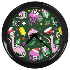 Colorful Funny Christmas Pattern Wall Clock (black) by Semog4